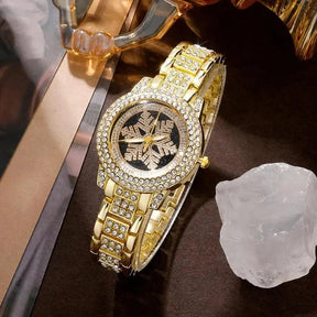 Snowflake Pattern Watch Luxury Full Rhinestone Jewelry Five-piece Set